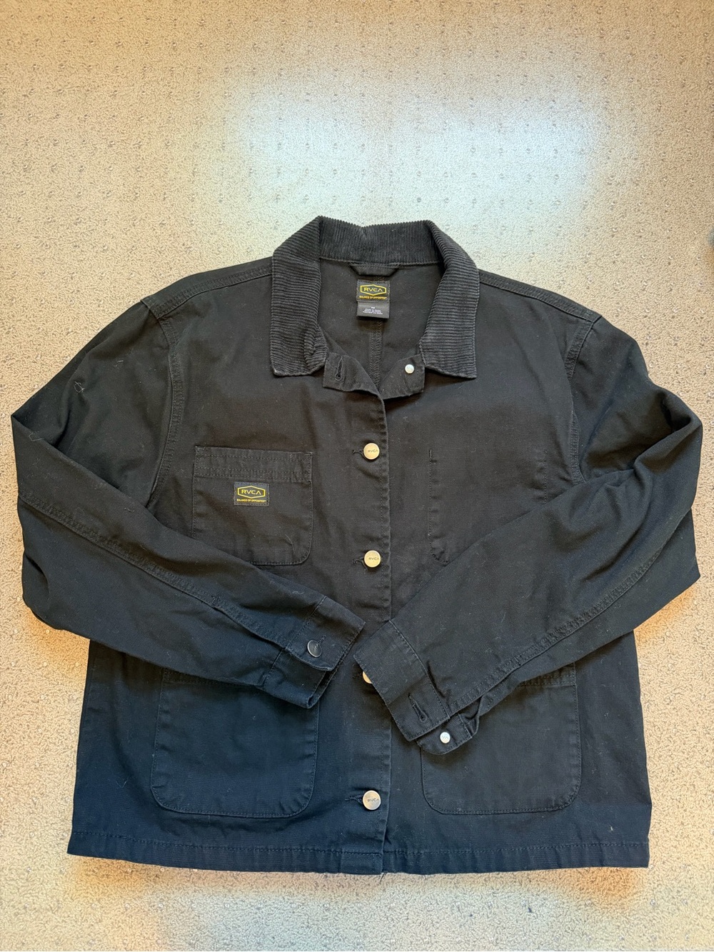 Black Canvas Chore Jacket with Corduroy Collar
